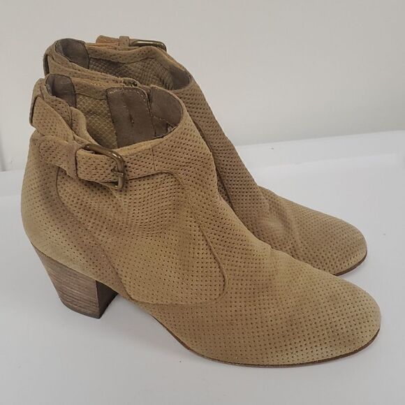 AQUATALIA Perforated Ankle Boots - Taupe Suede - Size 8 - Picture 1 of 9